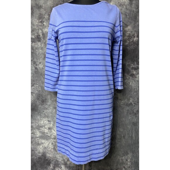Vineyard Vines XS Blue Stripe Boat Neck Cotton Overdyed Shift Dress - Picture 2 of 4